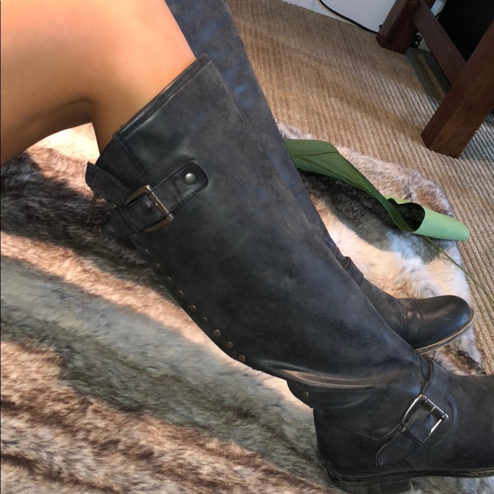 Grey leather boots